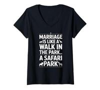 Donna Divertente Detto Matrimonio Come Safari Park Walk Caos Donne Uomini Maglietta con Collo a V