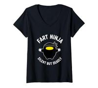Donna Divertente Detto scoreggia Ninja Silenzioso ma mortale Maglietta con Collo a V