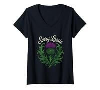 Donna Divertente Detto Scusa Lassie Scottish Thistle Maglietta con Collo a V