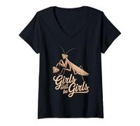 Donna Divertente dicendo Che Le Ragazze saranno Ragazze Che pregano Mantide Humor Joke Maglietta con Collo a V