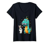 Donna Divertente dinosauro con baffi Magic Show per adulti bambini Maglietta con Collo a V