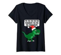 Donna Divertente Dinosauro per Ra Rawr Natale Maglietta con Collo a V