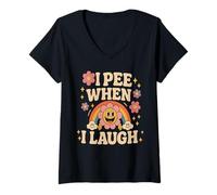 Donna Divertente Dire I Pee When I Laugh Flower Fun Pun Gag Donne Uomini Maglietta con Collo a V