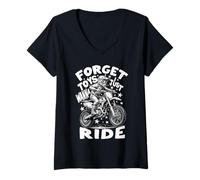 Donna Divertente Dirt Bike Forget Toys Just Wanna Ride Motocross Maglietta con Collo a V