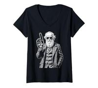 Donna Divertente dito in schiuma Charles Darwin numero uno in evoluzione Maglietta con Collo a V