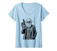 Donna Divertente dito in schiuma Charles Darwin numero uno in evoluzione Maglietta con Collo a V