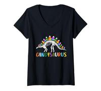 Donna Divertente Dolcetto di Halloween Candysaurus Candy Corn Dinosaur Maglietta con Collo a V