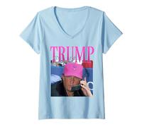 Donna Divertente Donald Trump Miss Me Yet Y2K Vintage Anni '90 Trump Rosa Maglietta con Collo a V