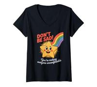 Donna Divertente Don't Be Sad IT's Uncomfortable Star Rainbow Donne Uomini Maglietta con Collo a V