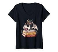 Donna Divertente Drago Leggere Libri Sii Gentile Rimani Strano Lettore di Topi di Biblioteca Maglietta con Collo a V