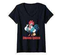 Donna Divertente Dramma Regina Gallo Pollo Diva Atteggiamento Fattoria Umorismo Maglietta con Collo a V