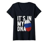 Donna Divertente è nel Mio Dna Russia Bandiera Impronta Digitale Maglietta con Collo a V