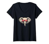 Donna Divertente elefante faccia con occhiali da sole a forma di cuore Costume Maglietta con Collo a V