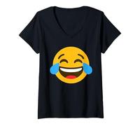 Donna Divertente Emoticon Laughing Tears Face with Tears Humor Meme Maglietta con Collo a V