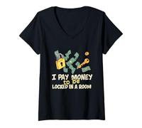 Donna Divertente Escape Room I Pay Money To Be Locked In A Room Maglietta con Collo a V