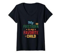 Donna Divertente Firstborn è Il Mio Bambino Preferito Sarcastico Maglietta con Collo a V