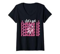 Donna Divertente Flamingo Ragazza Mamma Rosa Coquette Let's Get Flocked Up Maglietta con Collo a V