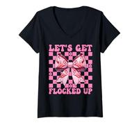 Donna Divertente Flamingo Ragazza Mamma Rosa Coquette Let's Get Flocked Up Maglietta con Collo a V