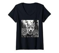 Donna Divertente Fox Selfie con alieno UFO Volpi Rapimento Uomini Donne Maglietta con Collo a V