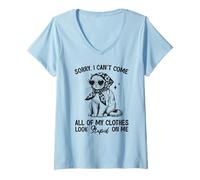 Donna Divertente Gatto Che Indossa Sciarpa e Occhiali Sorry I Can't Come... Maglietta con Collo a V