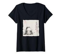 Donna Divertente gatto grasso giapponese Zen Buddha Chonky Cat Pittura Maglietta con Collo a V