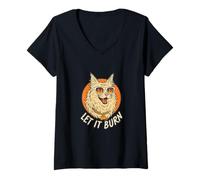 Donna Divertente Gatto Maine Coon Let It Burn Maglietta con Collo a V