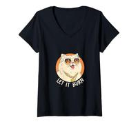 Donna Divertente Gatto Persiano Let It Burn Maglietta con Collo a V