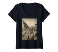 Donna Divertente Gatto Piramide Selfie Ancient Times Cat Meme Maglietta con Collo a V