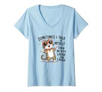 Donna Divertente gatto umorismo "Sometimes I Talk to Myself" Grafica Maglietta con Collo a V