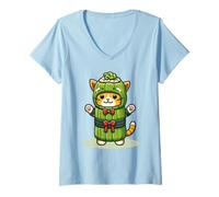 Donna Divertente Gatto Wasabi Costume Sushi Anime Cosplay Maglietta con Collo a V