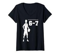 Donna Divertente Giocatore di Basket Six Seven Tall Hoops Baller Maglietta con Collo a V