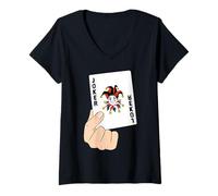 Donna Divertente Gioco D'Azzardo con Carte da Gioco Joker Maglietta con Collo a V