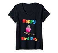Donna Divertente gioco di parole di compleanno Giornata degli uccelli amante degli uccelli pettirosso bir Maglietta con Collo a V