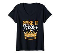 Donna Divertente Gioco di Parole King Queen Prince Princess Make It Reign Maglietta con Collo a V