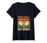 Donna Divertente Gioco di Pickleball Che Mi Fa Dire parolacce, Design retrò a pagaia Maglietta con Collo a V