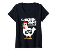 Donna Divertente Gioco di Pollo Non Guardare Il Gioco sull'umorismo Maglietta con Collo a V