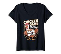 Donna Divertente gioco di pollo non guardare il pollo stupido scherzo Maglietta con Collo a V