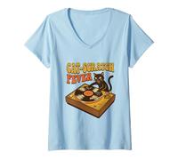 Donna Divertente Giradischi DJ in Vinile con Musica retrò Maglietta con Collo a V