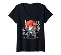 Donna Divertente Gnomo Ninja Samurai Retro Anime per Gli Amanti degli gnomi Maglietta con Collo a V