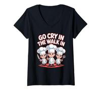 Donna Divertente Go Cry in The Walk Chef Cucina Umorismo Dicendo Donne Me Maglietta con Collo a V