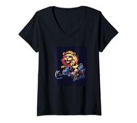 Donna Divertente Go Kart Lion pronto per un giro veloce Maglietta con Collo a V