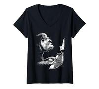 Donna Divertente Gorilla Opera d'Arte Animale Che Suona Pianista Grafica Maglietta con Collo a V