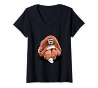 Donna Divertente Grande Scimmia Gibbon Maglietta con Collo a V