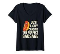 Donna Divertente griglia per barbecue con citazione di salsiccia LGBTQ Just a Guy Hotdog Day Maglietta con Collo a V