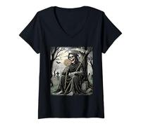 Donna Divertente Grim Reaper Lollipop Cimitero Halloween Sarcasmo Maglietta con Collo a V