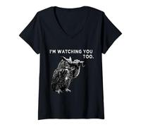 Donna Divertente Gufo Che osserva Uccelli mangiatoia per Uccelli Birding Maglietta con Collo a V