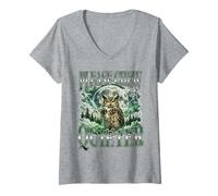 Donna Divertente Gufo Scontroso per Favore mastica silenziosa Luna Bootleg Maglietta con Collo a V