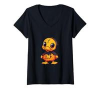 Donna Divertente Halloween Anatra Zombie Comic Maglietta con Collo a V