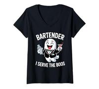 Donna Divertente Halloween Bartender Ghost I Serve The Boos Donne Uomini Maglietta con Collo a V