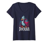 Donna Divertente Halloween Farm DUCKULA Conte Inquietante Zucca Infestata Maglietta con Collo a V